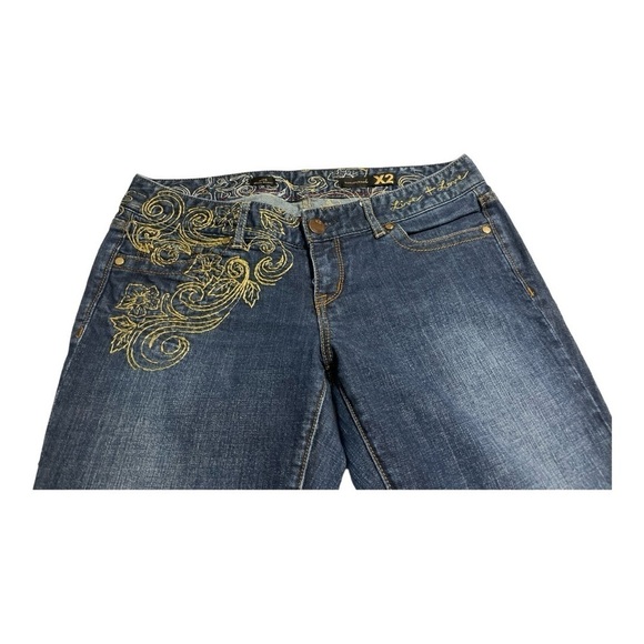 Express Y2K X2 Quality Denim Jeans Sz 8 Zelda Skinny Low Rise w/ Gold Embroidery - Picture 4 of 11